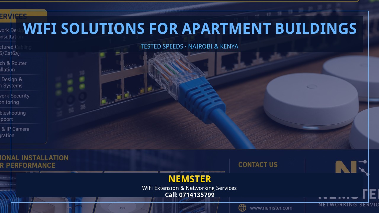 Resident using a laptop in an apartment with strong reliable WiFi coverage — WiFi Solutions for Apartment Buildings by Nemster in Nairobi & Kenya